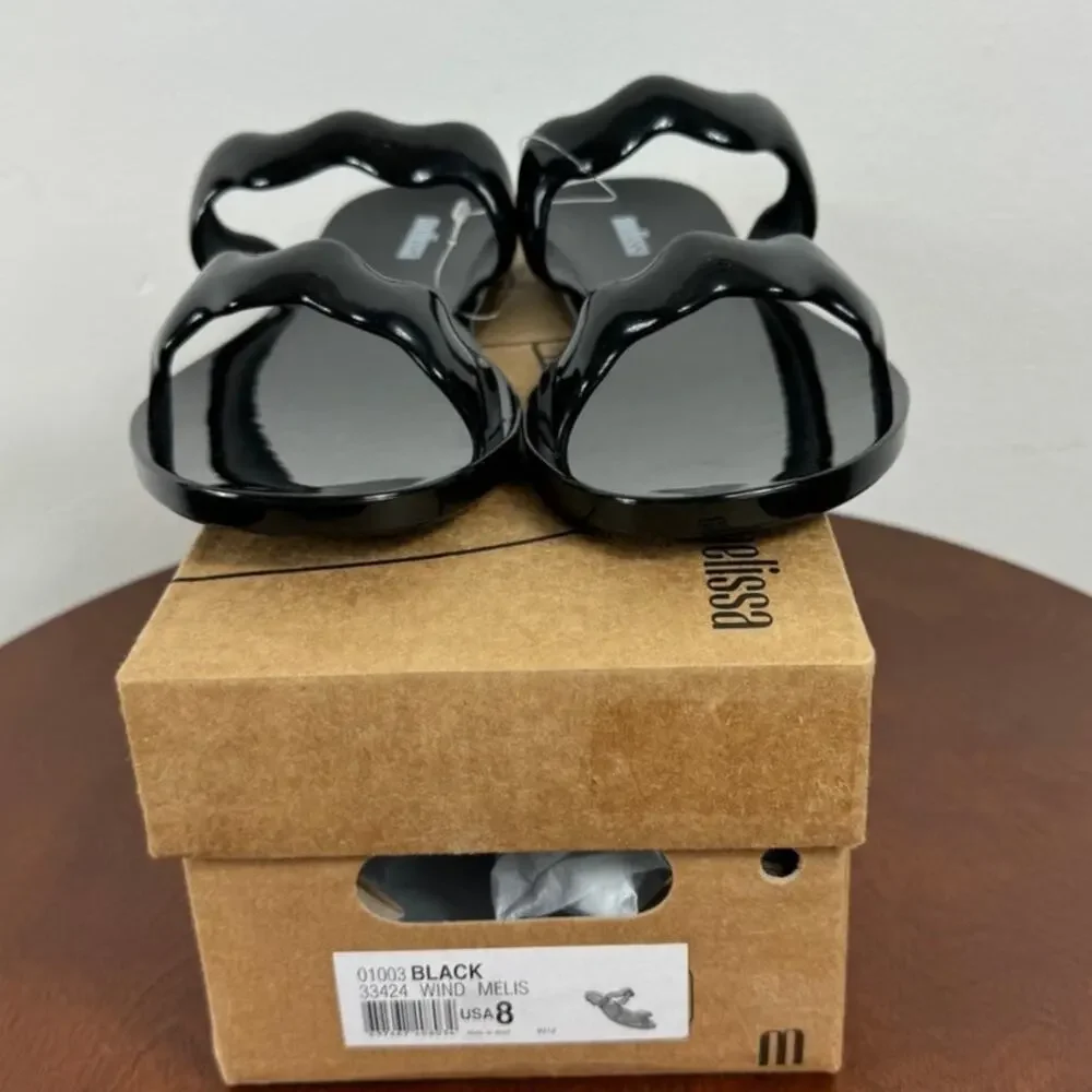 New Melissa Wind Sandals in Black PVC Women's Size 8